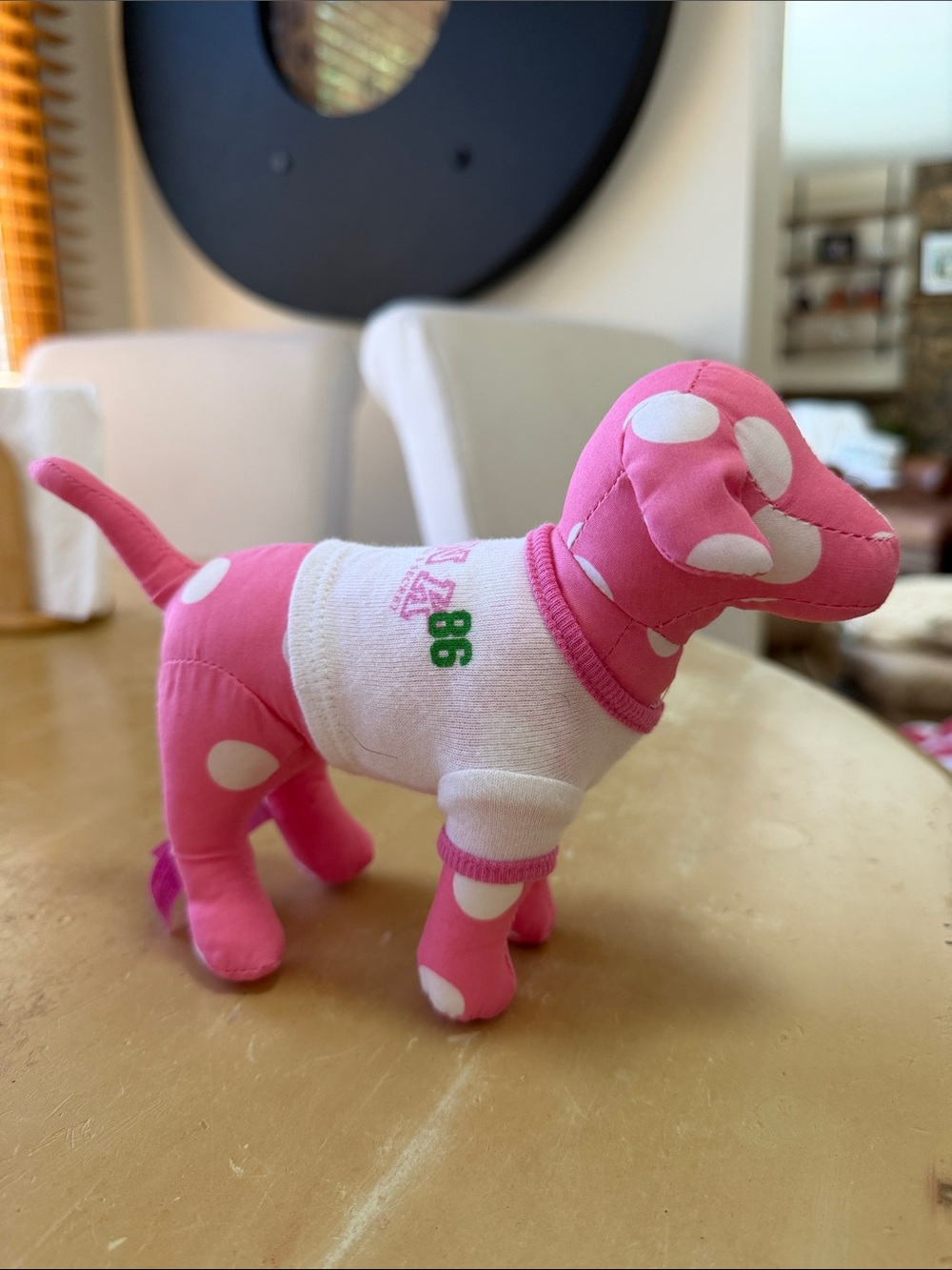 Pink Polka Dot Dog Toy Plush with White Sweater
